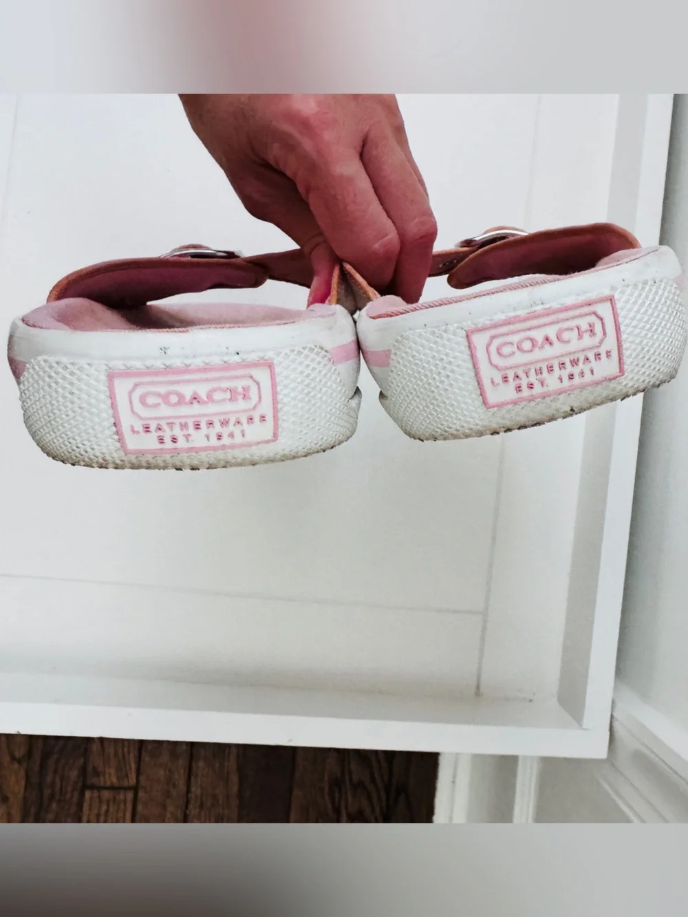 Coach Pink Signature Buckle Slip-On Sandals